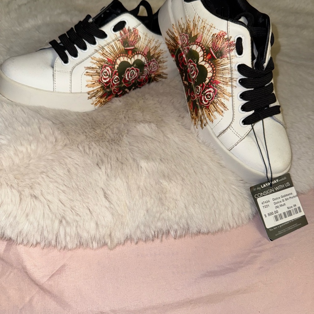 Dolce & Gabbana White Sneakers with Floral Design